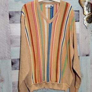 Vintage St Croix Knits Men's XXL Multi-Color Stripe Woven Sweater Biggie Cosby